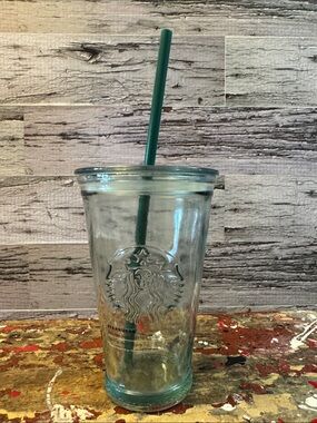 Starbucks Clear Glass Tumbler with Green Straw